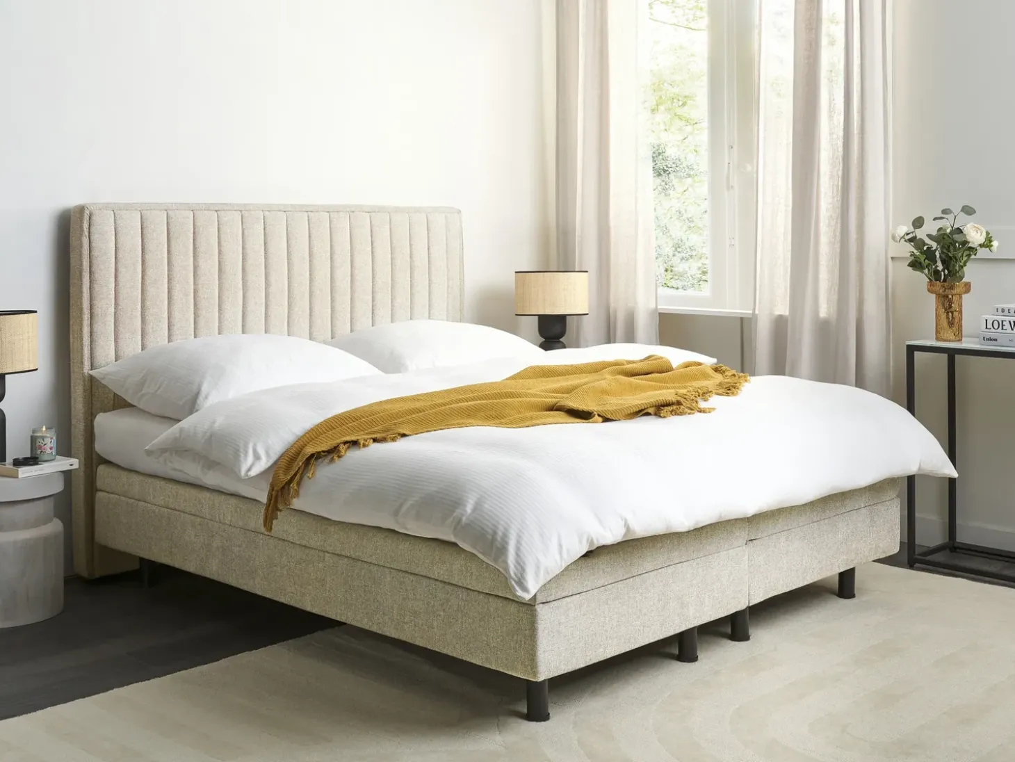 Clearance CASTELLAN 180 x 200 cm Beżowy Łóżka Tapicerowane|Łóżka Podwójne