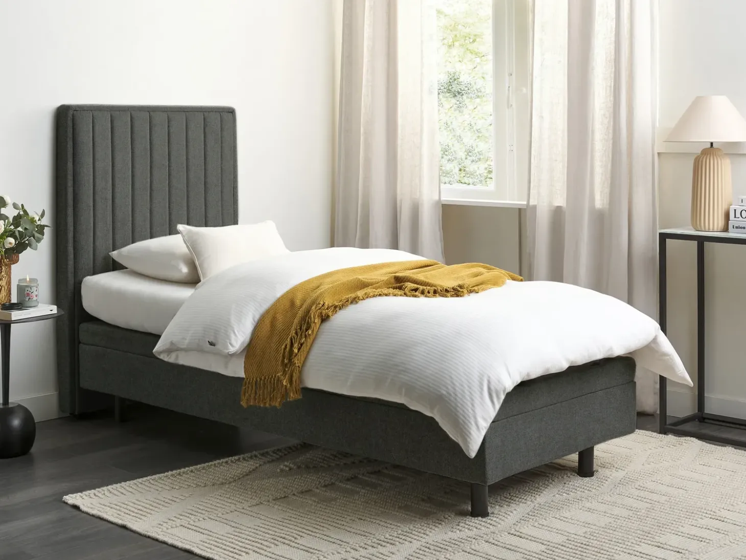 Clearance CASTELLAN 80 x 200 cm Ciemnoszary Łóżka Tapicerowane|Łóżka Regulowane