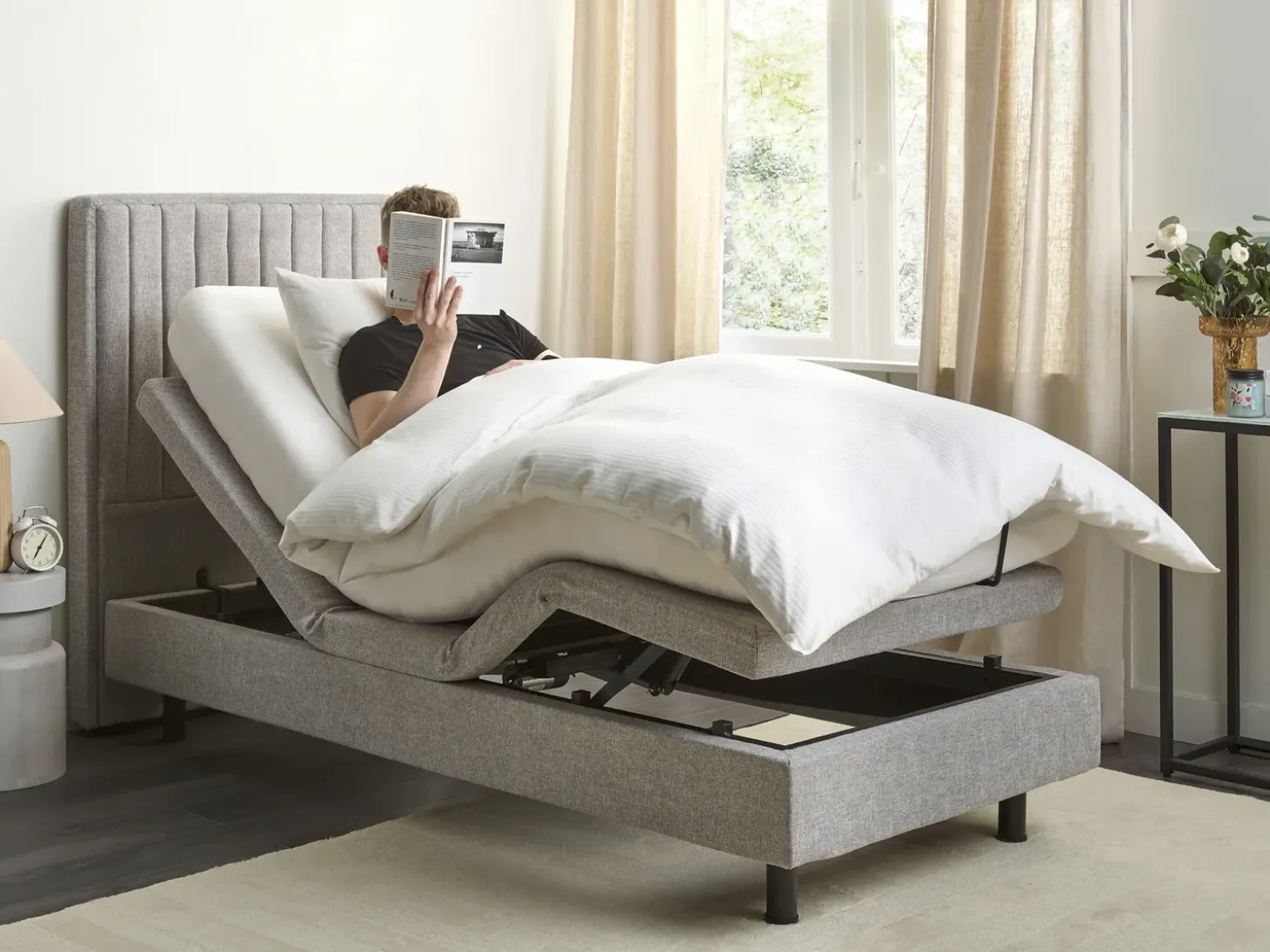 Outlet Łóżko regulowane CASTELLAN 90 x 200 cm Jasno Łóżka Tapicerowane|Łóżka Pojedyncze