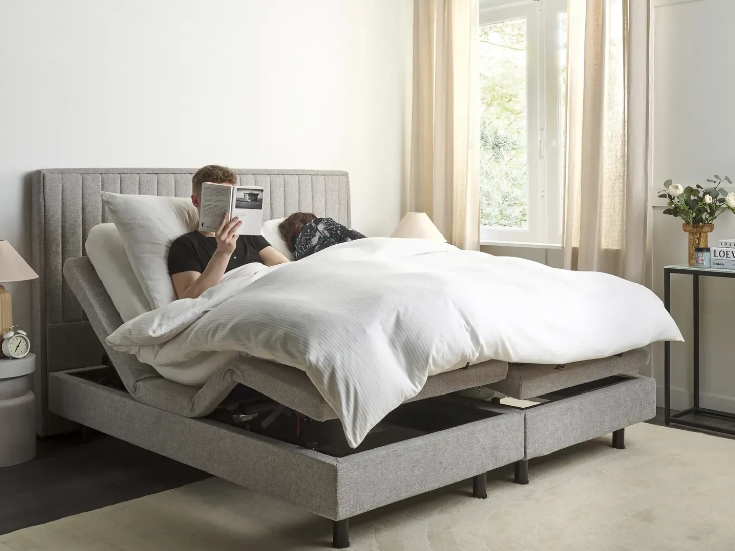 Sale Łóżko regulowane CASTELLAN 180 x 200 cm Jasno Łóżka Tapicerowane|Łóżka Podwójne