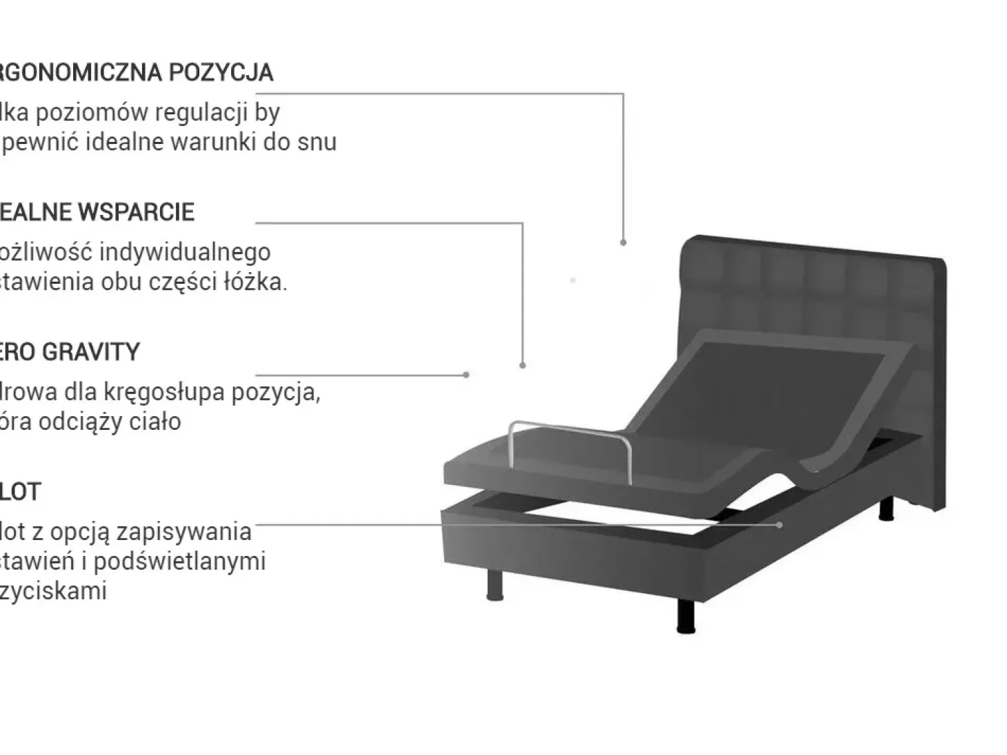 Hot Łóżko regulowane DUKE 90 x 200 cm Ciemno Łóżka Tapicerowane|Łóżka Pojedyncze
