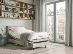 Hot Łóżko regulowane VICEROY 90 x 200 cm Jasnoszary Łóżka Tapicerowane|Łóżka Regulowane
