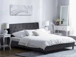 Outlet Łóżko SAVERNE 180 x 200 cm Ciemnoszary Łóżka Tapicerowane|Łóżka Podwójne