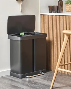 Kosz na śmieci z pedałem dwukomorowy 60 L ECOSORT Metal Czarny