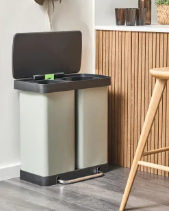 Kosz na śmieci z pedałem dwukomorowy 60 L ECOSORT Metal Jasnozielony