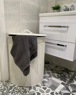 Kosz na pranie MATARA Bambus Biały 57 L