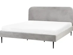 Sztruks FLAYAT 180 x 200 cm Jasnoszary Łóżka Tapicerowane|Łóżka Podwójne
