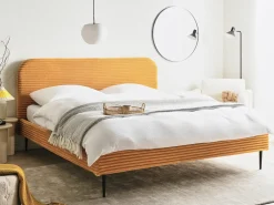 Clearance Sztruks FLAYAT 180 x 200 cm Pomarańczowy Łóżka Tapicerowane|Łóżka Podwójne