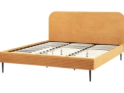 Clearance Sztruks FLAYAT 180 x 200 cm Pomarańczowy Łóżka Tapicerowane|Łóżka Podwójne