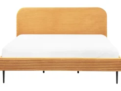 Clearance Sztruks FLAYAT 180 x 200 cm Pomarańczowy Łóżka Tapicerowane|Łóżka Podwójne
