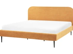 Clearance Sztruks FLAYAT 180 x 200 cm Pomarańczowy Łóżka Tapicerowane|Łóżka Podwójne