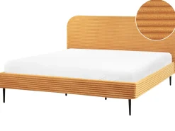 Clearance Sztruks FLAYAT 180 x 200 cm Pomarańczowy Łóżka Tapicerowane|Łóżka Podwójne