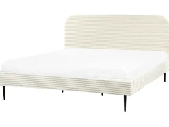 Discount Sztruks FLAYAT 180 x 200 cm Złamana biel Łóżka Tapicerowane|Łóżka Podwójne