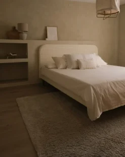 Discount Sztruks FLAYAT 180 x 200 cm Złamana biel Łóżka Tapicerowane|Łóżka Podwójne
