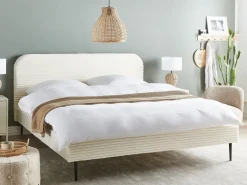 Discount Sztruks FLAYAT 180 x 200 cm Złamana biel Łóżka Tapicerowane|Łóżka Podwójne