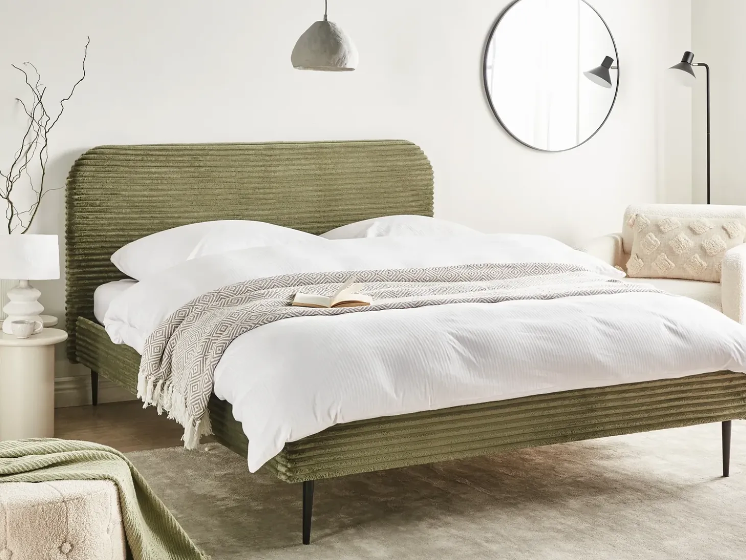 Best Łóżko Sztruks FLAYAT 160 x 200 cm Zielony Łóżka Tapicerowane|Łóżka Podwójne