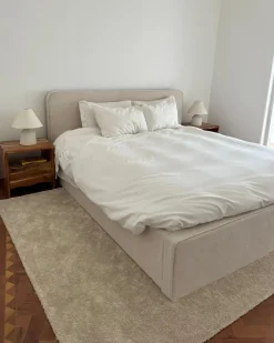 Best Łóżko Sztruks VALOGNES 180 x 200 cm Jasnobeżowy Łóżka Tapicerowane|Łóżka Podwójne