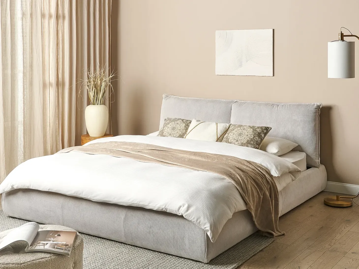 Best Sztruks VINAY 180 x 200 cm Jasno Łóżka Tapicerowane|Łóżka Podwójne
