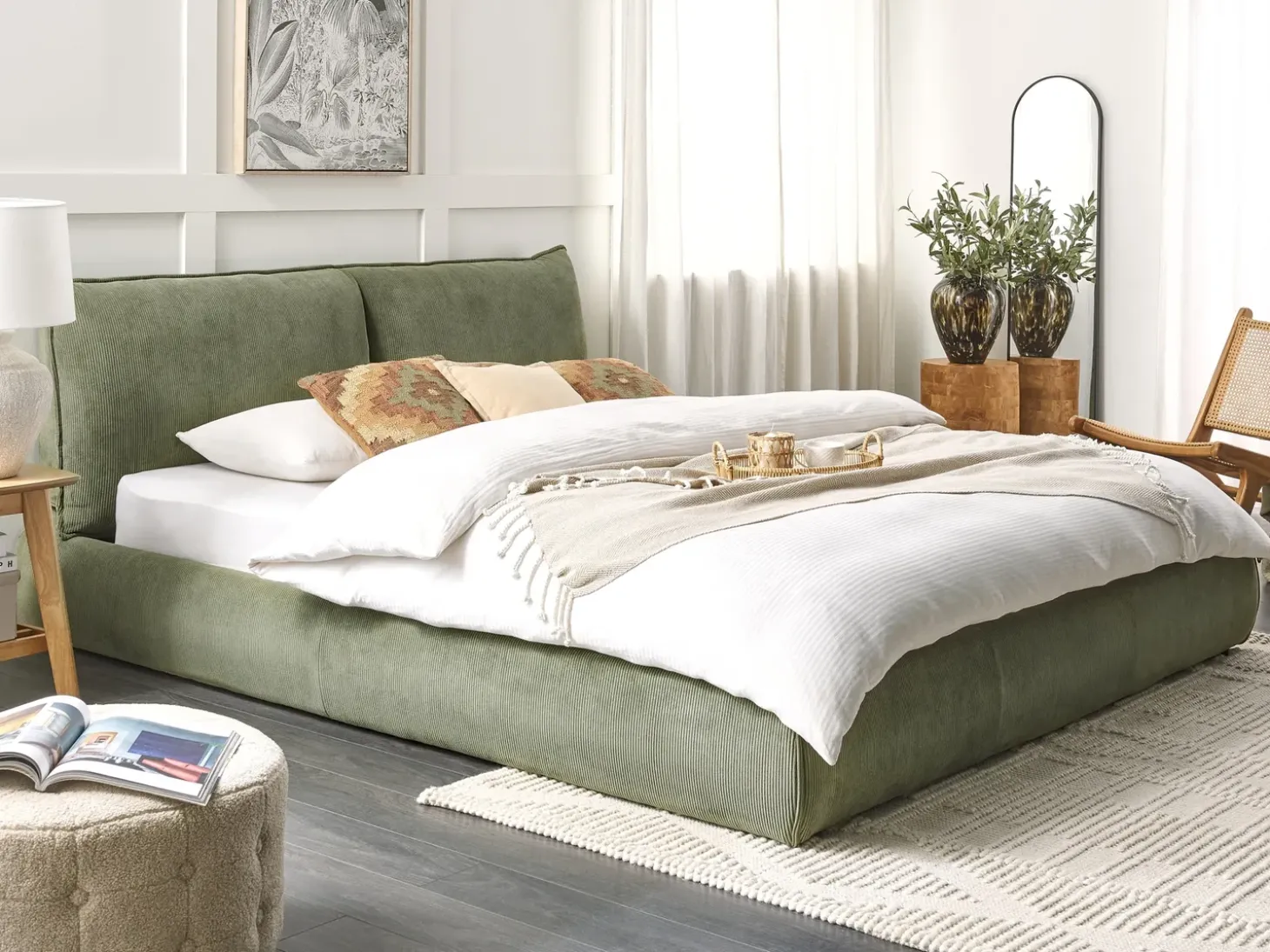 Discount Sztruks VINAY 180 x 200 cm Oliwkowy Łóżka Tapicerowane|Łóżka Podwójne