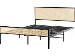 Outlet Łóżko Technorattan AVANTON 140 x 200 cm Czarny Łóżka Metalowe|Łóżka Podwójne