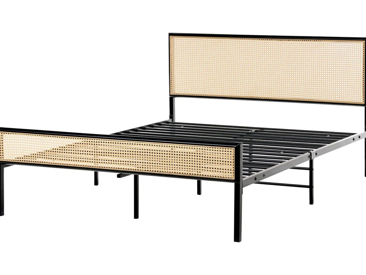 Outlet Łóżko Technorattan AVANTON 140 x 200 cm Czarny Łóżka Metalowe|Łóżka Podwójne
