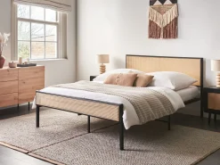 Outlet Łóżko Technorattan AVANTON 140 x 200 cm Czarny Łóżka Metalowe|Łóżka Podwójne