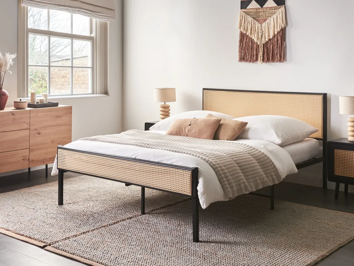 Outlet Łóżko Technorattan AVANTON 140 x 200 cm Czarny Łóżka Metalowe|Łóżka Podwójne