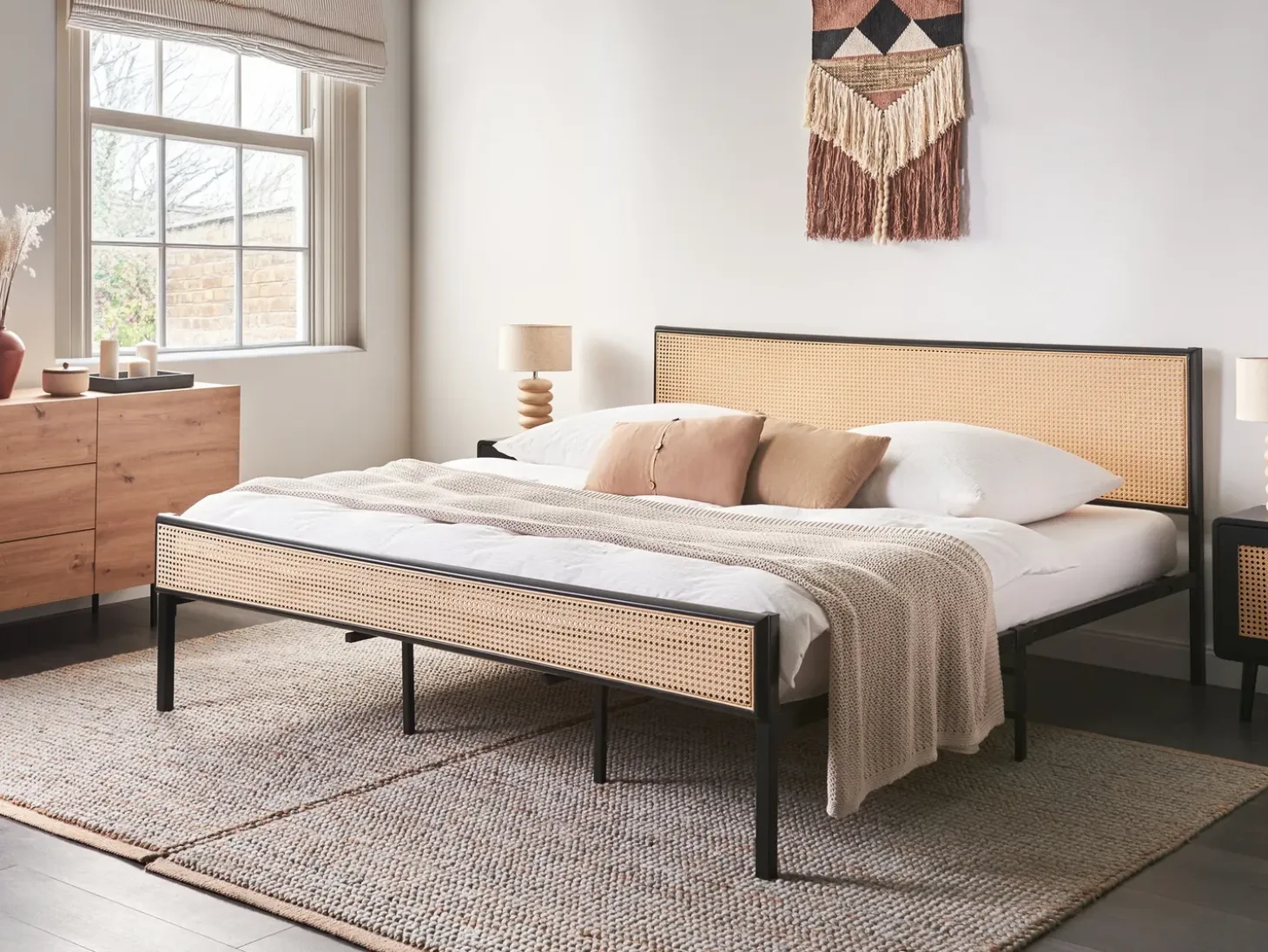 Łóżko Technorattan AVANTON 180 x 200 cm Czarny Łóżka Metalowe|Łóżka Podwójne