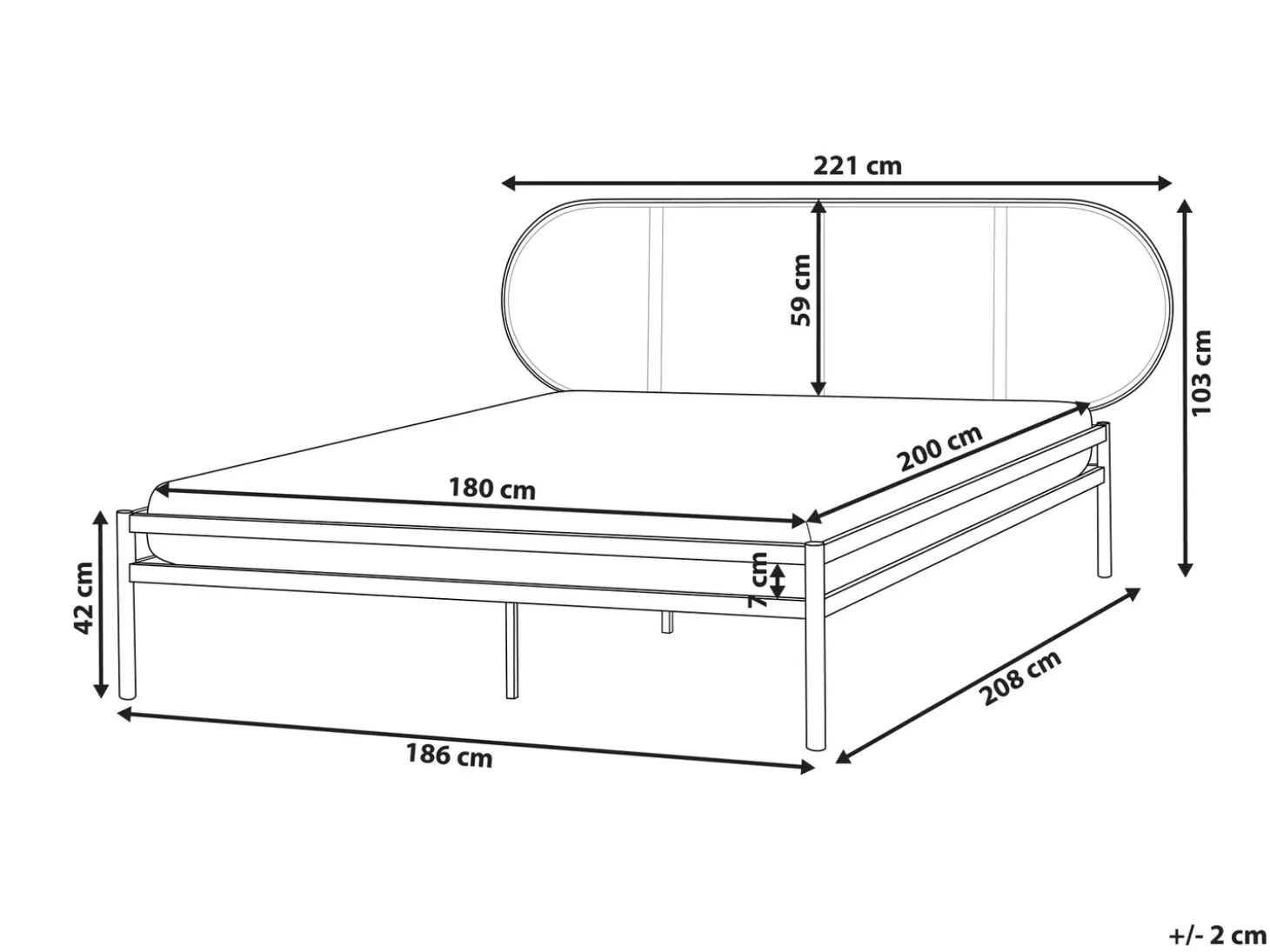 Best Łóżko Technorattan BOULIN 180 x 200 cm Czarny Łóżka Metalowe|Łóżka Podwójne