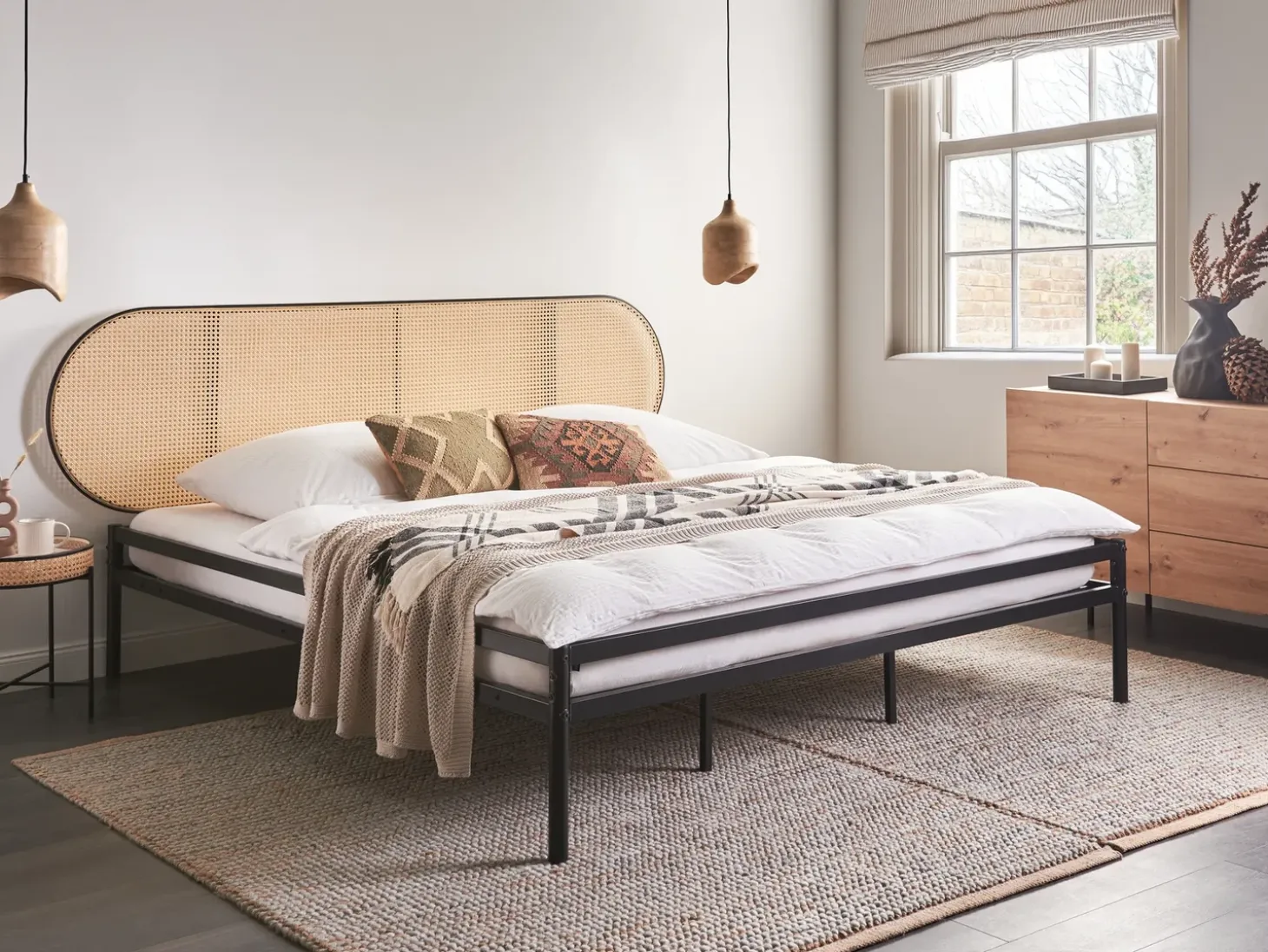 Best Łóżko Technorattan BOULIN 180 x 200 cm Czarny Łóżka Metalowe|Łóżka Podwójne