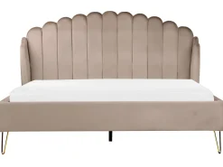 Outlet Łóżko Welur AMBILLOU 180 x 200 cm Beżowoszary Łóżka Tapicerowane|Łóżka Podwójne