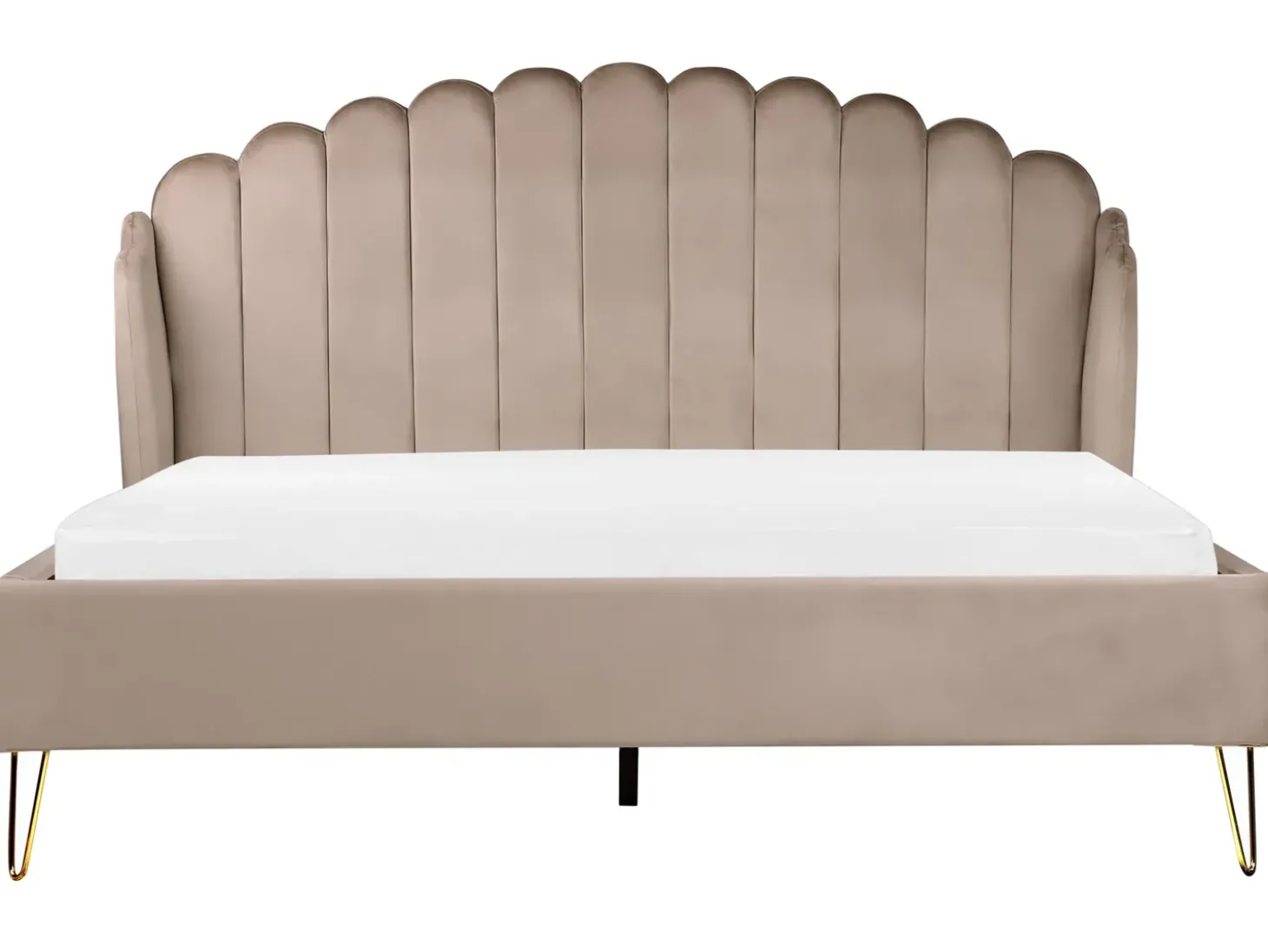 Outlet Łóżko Welur AMBILLOU 180 x 200 cm Beżowoszary Łóżka Tapicerowane|Łóżka Podwójne