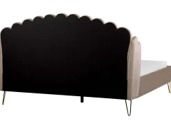 Outlet Łóżko Welur AMBILLOU 180 x 200 cm Beżowoszary Łóżka Tapicerowane|Łóżka Podwójne