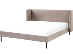 Hot Łóżko Welur ARETTE 160 x 200 cm Beżowoszary Łóżka Tapicerowane|Łóżka Podwójne