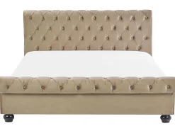 Outlet Welur AVALLON 180 x 200 cm Beżowy Łóżka Tapicerowane|Łóżka Podwójne