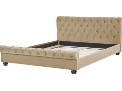 Outlet Welur AVALLON 180 x 200 cm Beżowy Łóżka Tapicerowane|Łóżka Podwójne