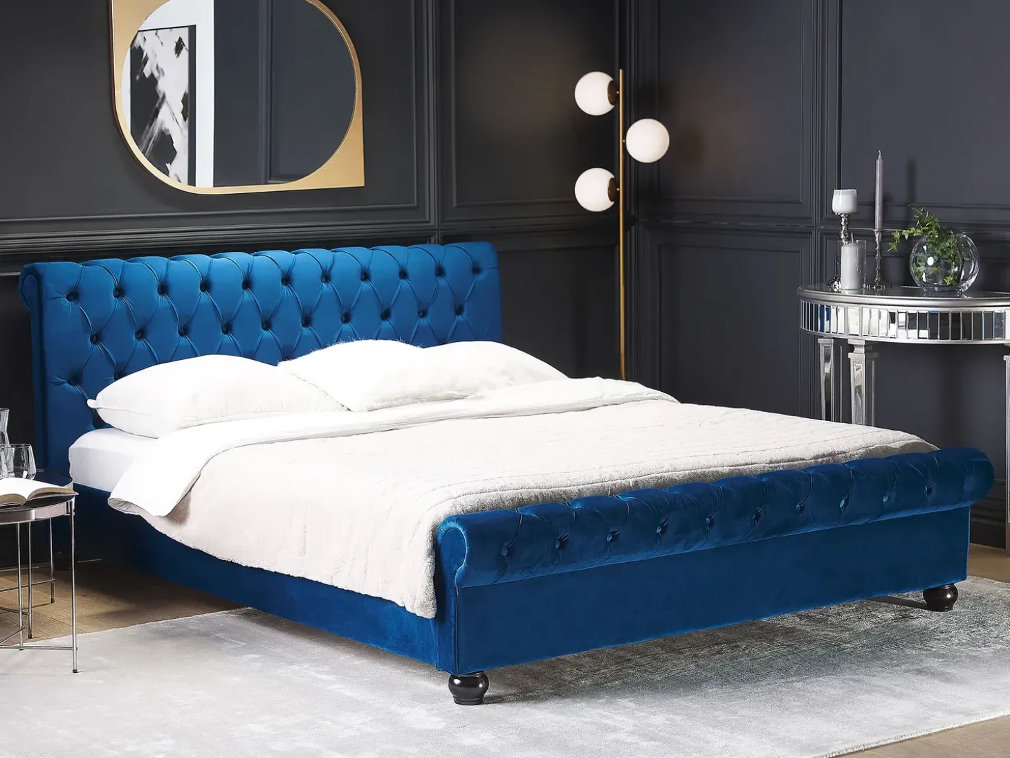 Clearance Welur AVALLON 180 x 200 cm Granatowy Łóżka Tapicerowane|Łóżka Podwójne