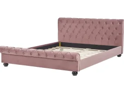 Best Welur AVALLON 180 x 200 cm Różowy Łóżka Tapicerowane|Łóżka Podwójne