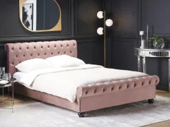 Best Welur AVALLON 180 x 200 cm Różowy Łóżka Tapicerowane|Łóżka Podwójne