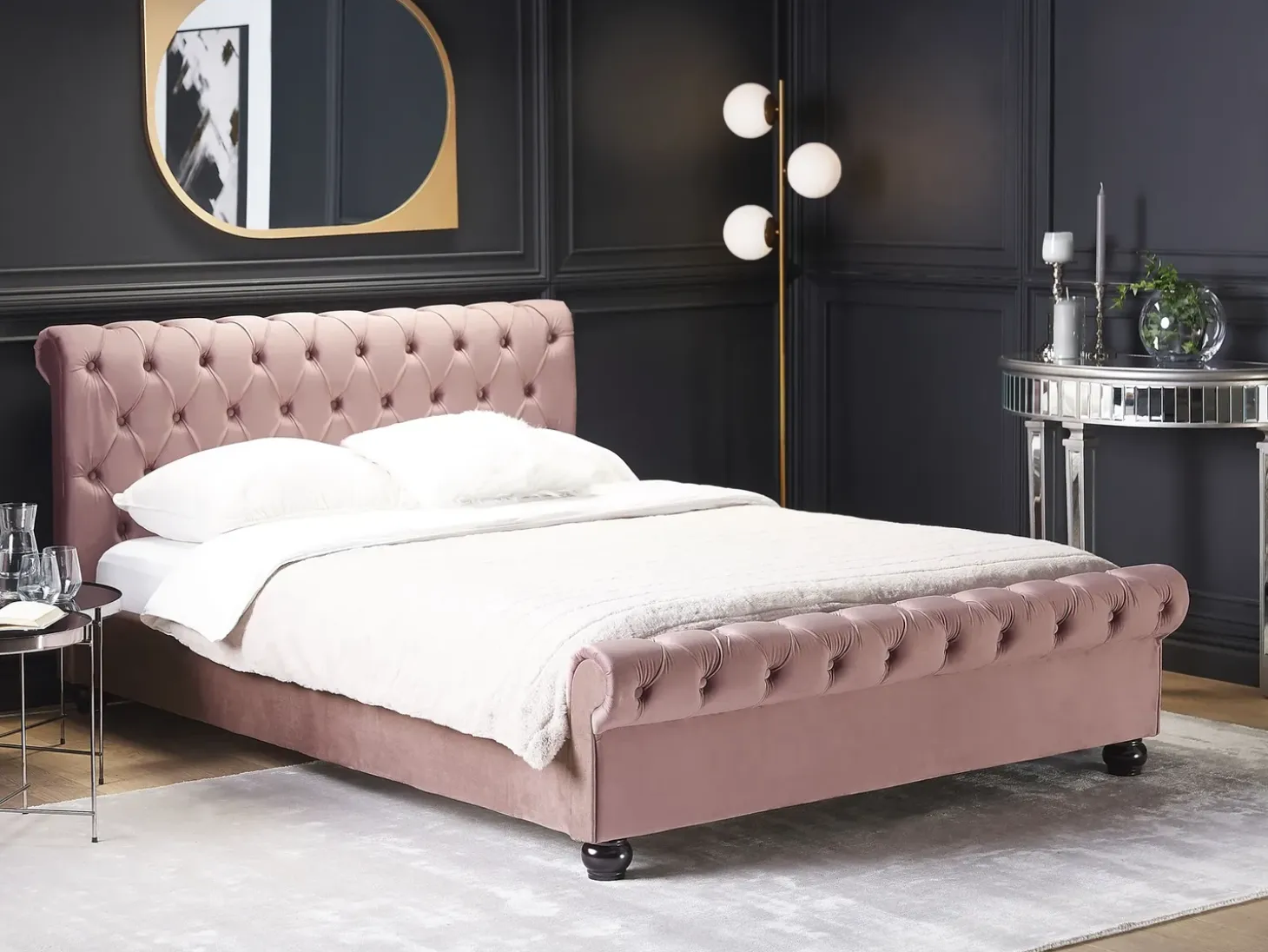 Best Welur AVALLON 180 x 200 cm Różowy Łóżka Tapicerowane|Łóżka Podwójne