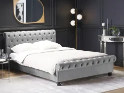Outlet Welur AVALLON 180 x 200 cm Szary Łóżka Tapicerowane|Łóżka Podwójne