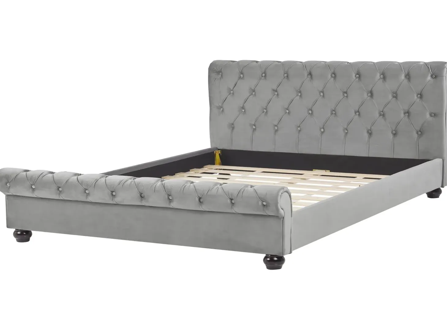 Outlet Welur AVALLON 180 x 200 cm Szary Łóżka Tapicerowane|Łóżka Podwójne