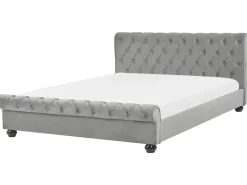 Outlet Welur AVALLON 180 x 200 cm Szary Łóżka Tapicerowane|Łóżka Podwójne