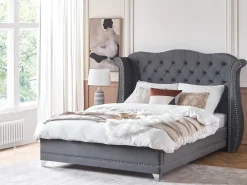 Discount Łóżko Welur AYETTE 180 x 200 cm Łóżka Tapicerowane|Łóżka Podwójne