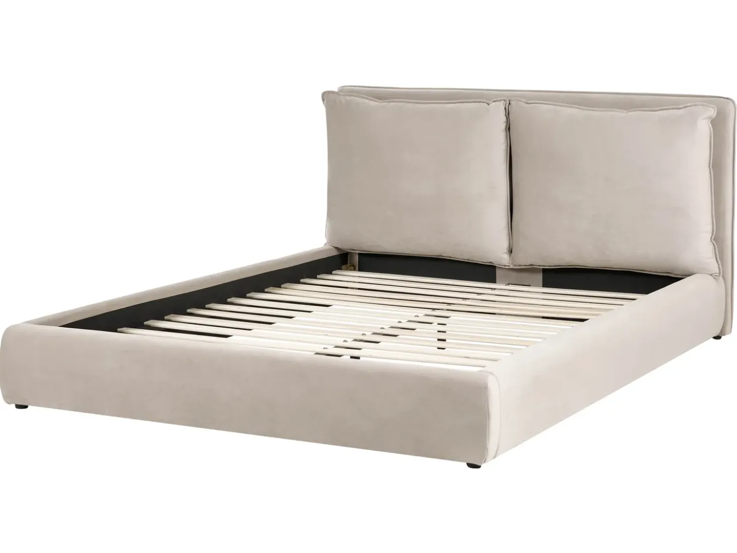 Outlet Welur BAJONNA 160 x 200 cm Beżowoszary Łóżka Tapicerowane|Łóżka Podwójne