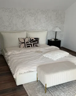 Best Welur BAJONNA 180 x 200 cm Złamana biel Łóżka Tapicerowane|Łóżka Podwójne