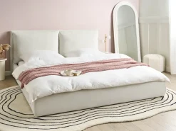 Best Welur BAJONNA 180 x 200 cm Złamana biel Łóżka Tapicerowane|Łóżka Podwójne