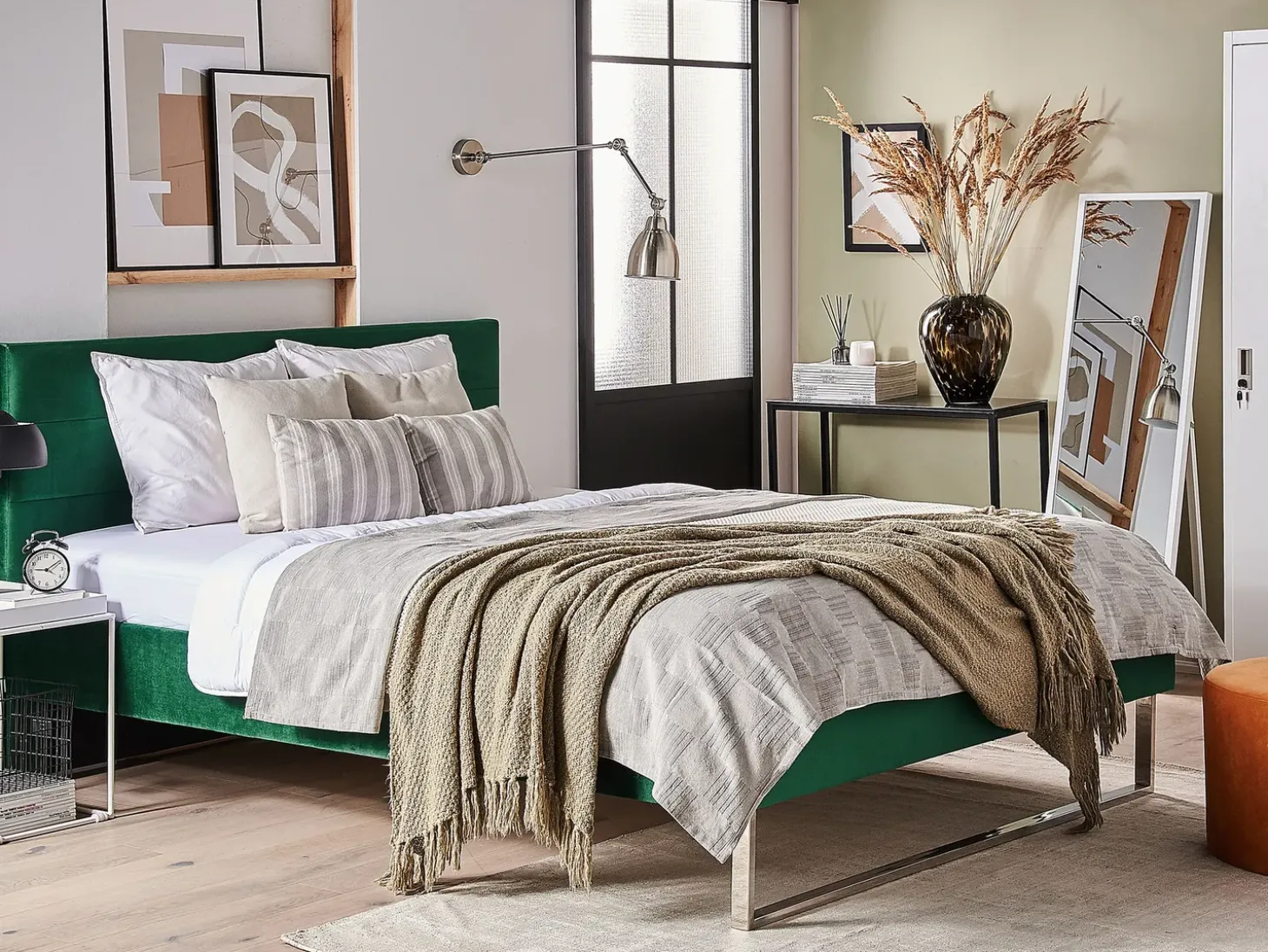 Outlet Łóżko Welur BELLOU 180 x 200 cm Zielony Łóżka Tapicerowane|Łóżka Podwójne