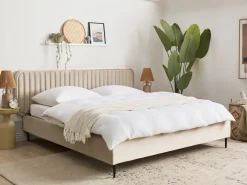 Łóżko Welur BRIN 180 x 200 cm Beżowoszary Łóżka Tapicerowane|Łóżka Podwójne