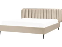 Łóżko Welur BRIN 180 x 200 cm Beżowoszary Łóżka Tapicerowane|Łóżka Podwójne